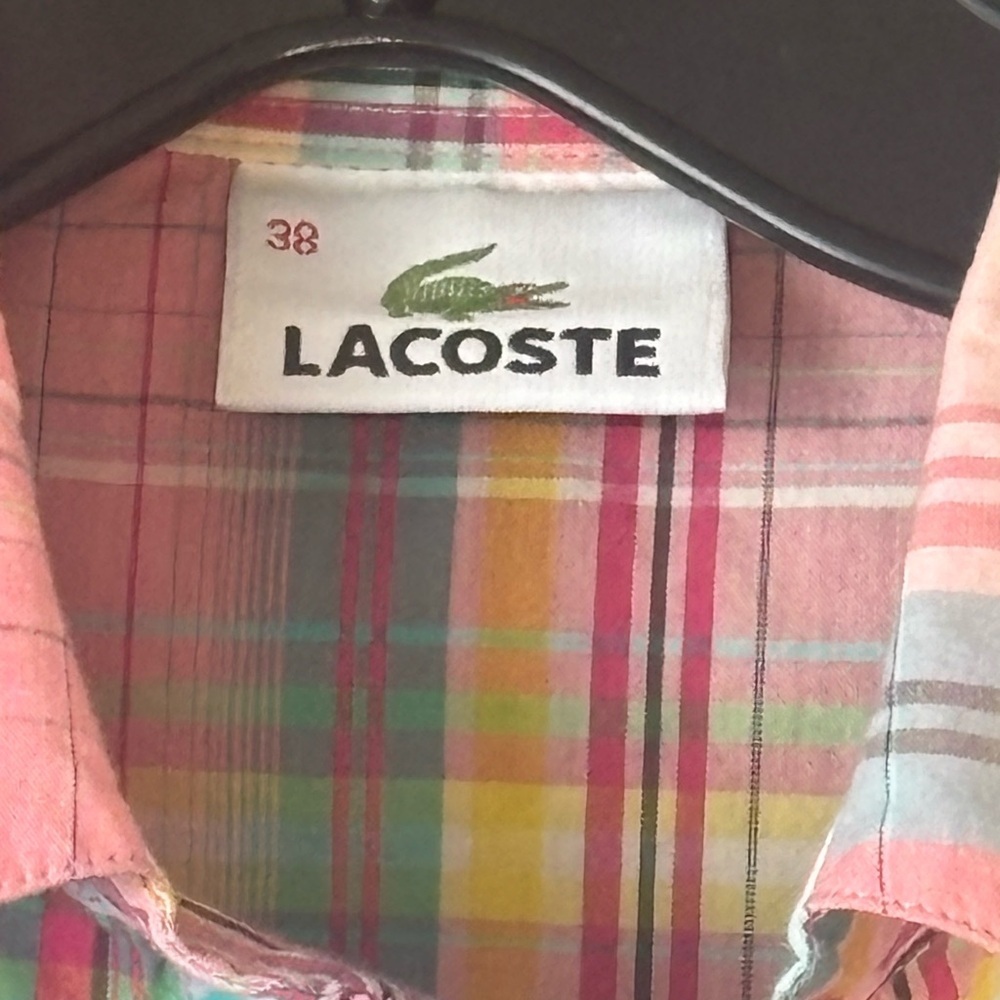 Lacoste Women’s Short Sleeve Plaid Button Up Blouse Size 38 Small EUC - Picture 4 of 7